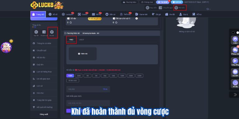 RÚT TIỀN LUCK8 4 Khi đã hoàn thành đủ vòng cược
